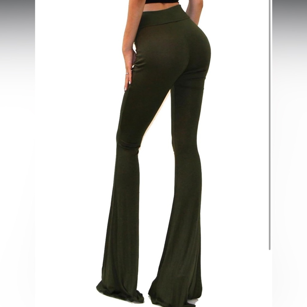 High waist Dark Green flared Pants - Picture 6 of 7